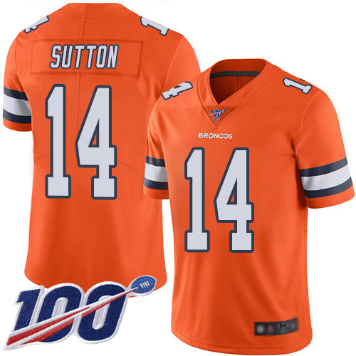 Men Denver Broncos #14 Courtland Sutton Limited Orange Rush Vapor Untouchable 100th Season Football NFL Jersey->youth nfl jersey->Youth Jersey